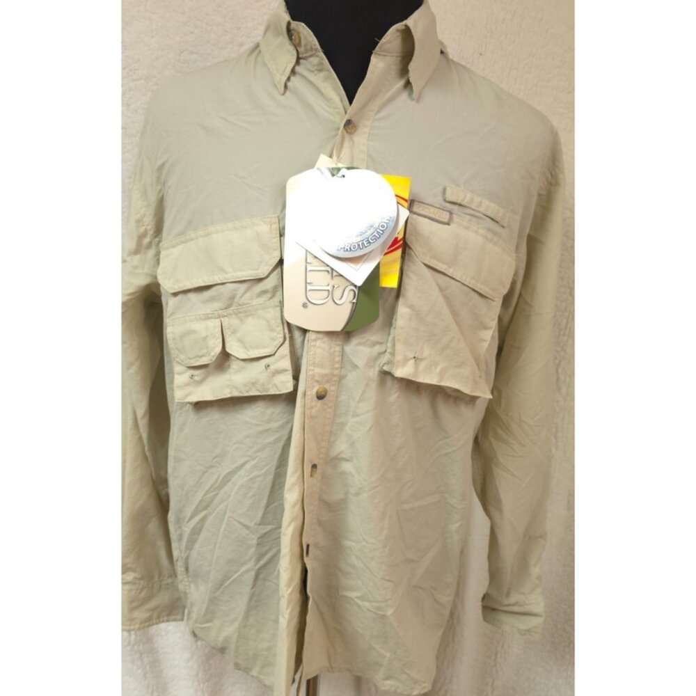 Sports Afield Mens Medium Grey Roll Tab Long Sleeve Button Hike Fish Shirt NWT